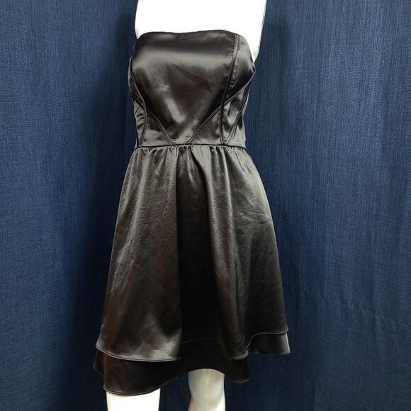 Hailey Adrianna Papell Satin Embossed Formal Dress Prom Party Club Strapless - Picture 9 of 12